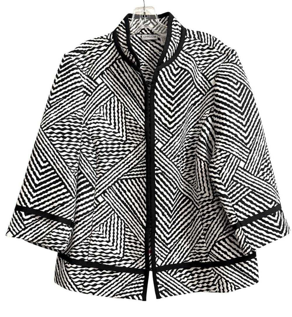 Chico's Black White Contrast Trim Size 3 (16) Jacket Spring Summer